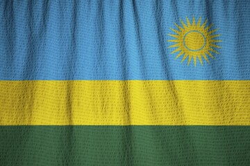 Closeup of Ruffled Rwanda Flag, Rwanda Flag Blowing in Wind