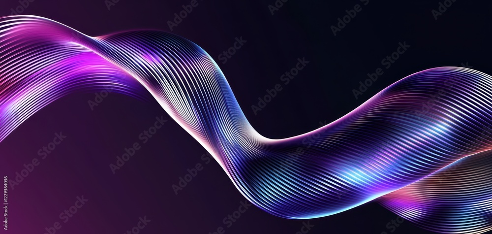 Poster dynamic code sequences glowing on a dark purple background, showcasing the flow of information in a 
