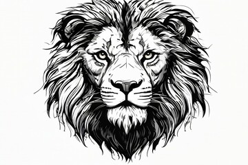 Fototapeta premium Black and white line art lion, AI generated