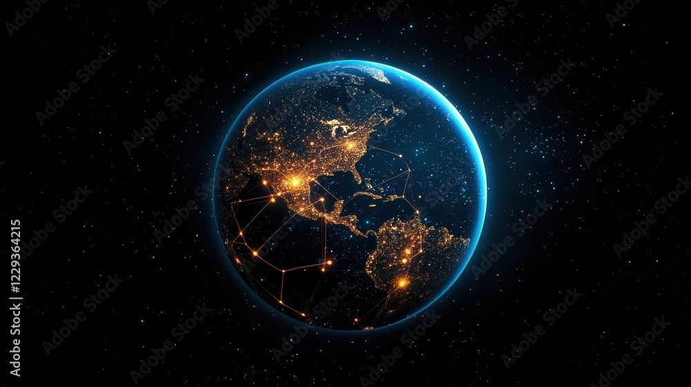 Aufkleber global globe earth globe with glowing lines connecting different cities, represents global communica