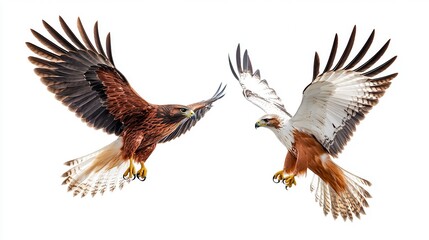 Fototapeta premium Two Majestic Eagles in Flight Against a White Background