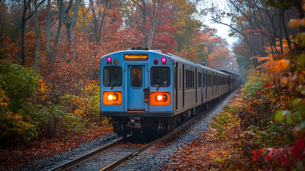 Obraz premium Autumn train journey through colorful forest