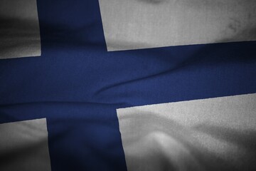 Ruffled Flag of Finland Blowing in Wind