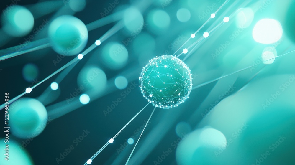 Poster global network nodes connection 3d rendered network nodes with data streams flowing between them, re