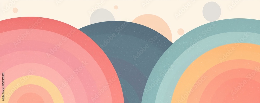 Poster flowing geometric design featuring rounded shapes and pastel gradients, accented with subtle dots an