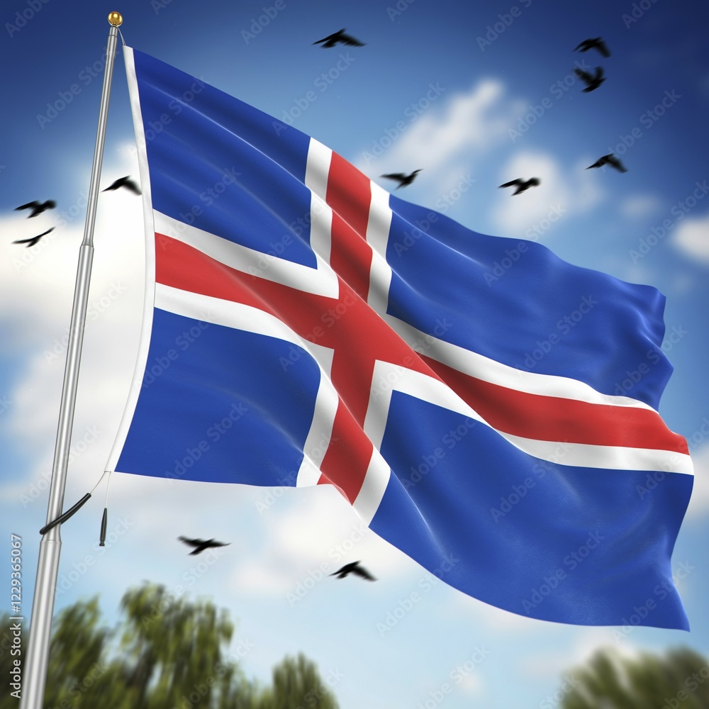 Poster flag of iceland, this is a computer generated and 3d rendered image