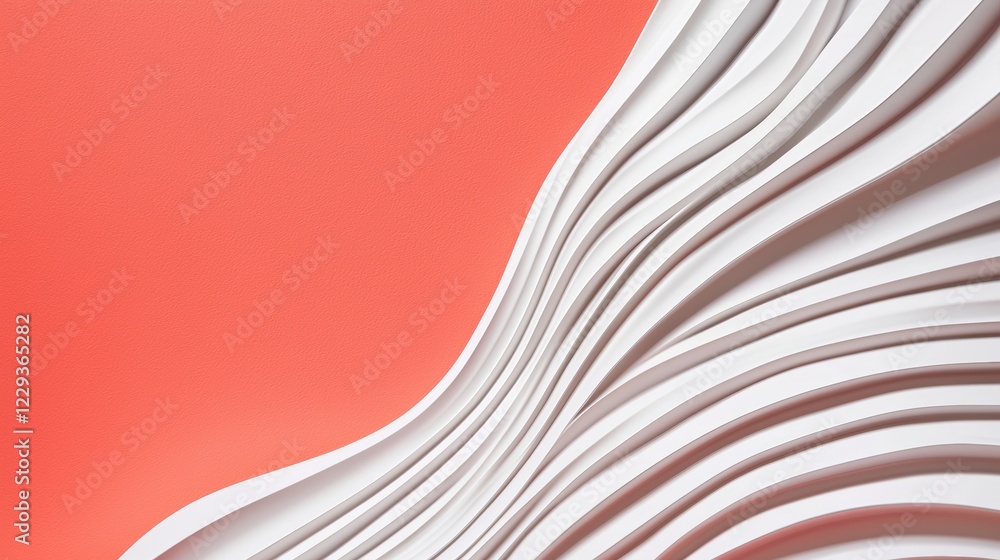 Poster flowing white wavy lines over a coral red gradient, creating a harmonious and energetic composition 