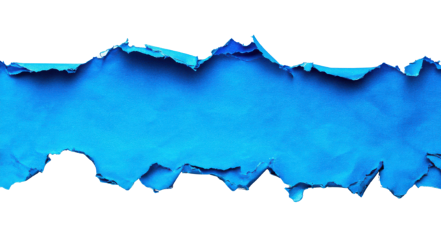 Torn horizontal blue paper strip revealing transparent background. Transparent background - Powered by Adobe