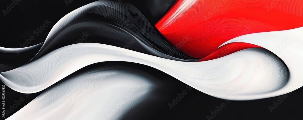 Poster futuristic abstract design with red and white streaks, creating a radiant and flowing pattern on a d