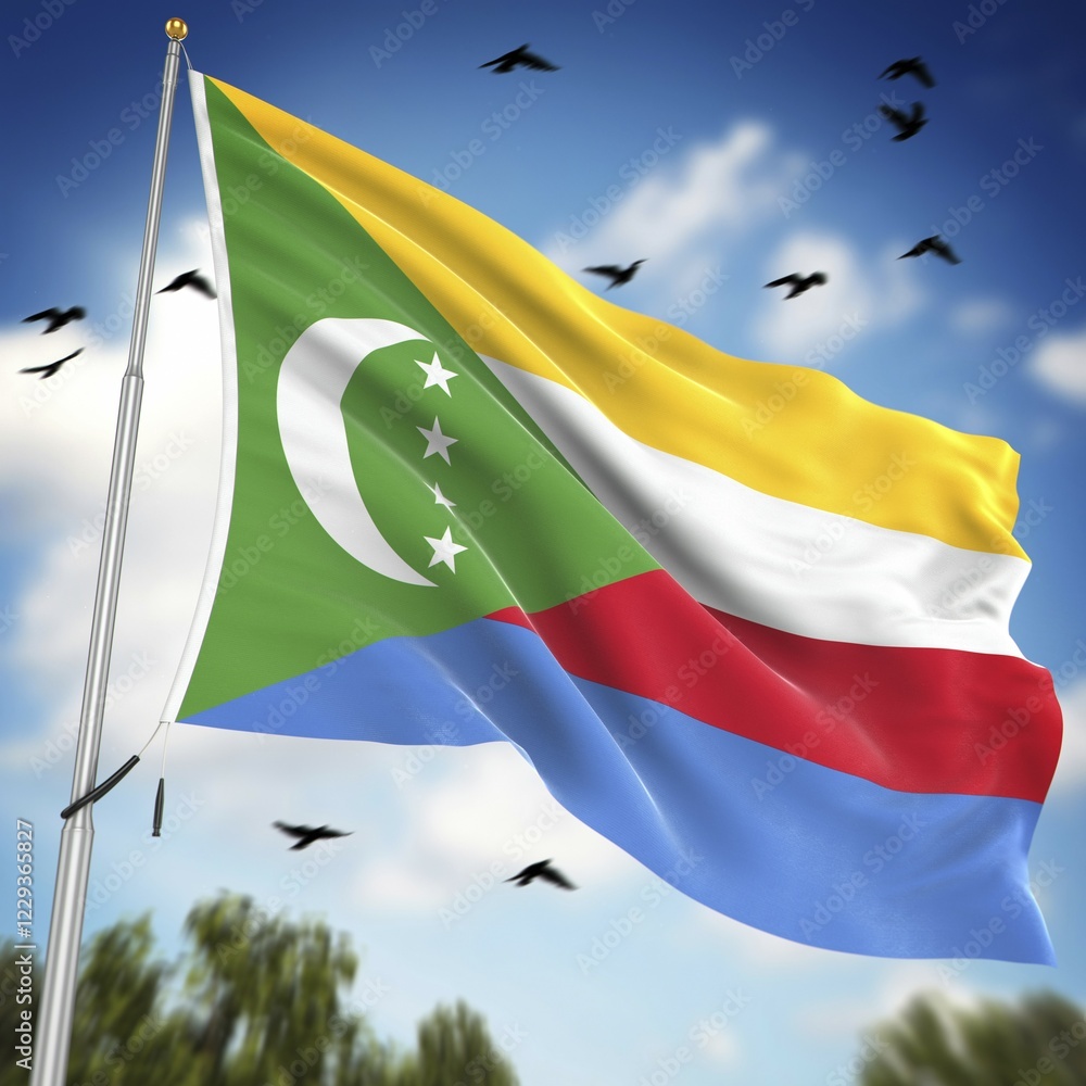 Poster flag of the comoros, this is a computer generated and 3d rendered image
