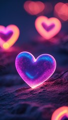 Obraz premium Vibrant neon heart lights for a romantic atmosphere