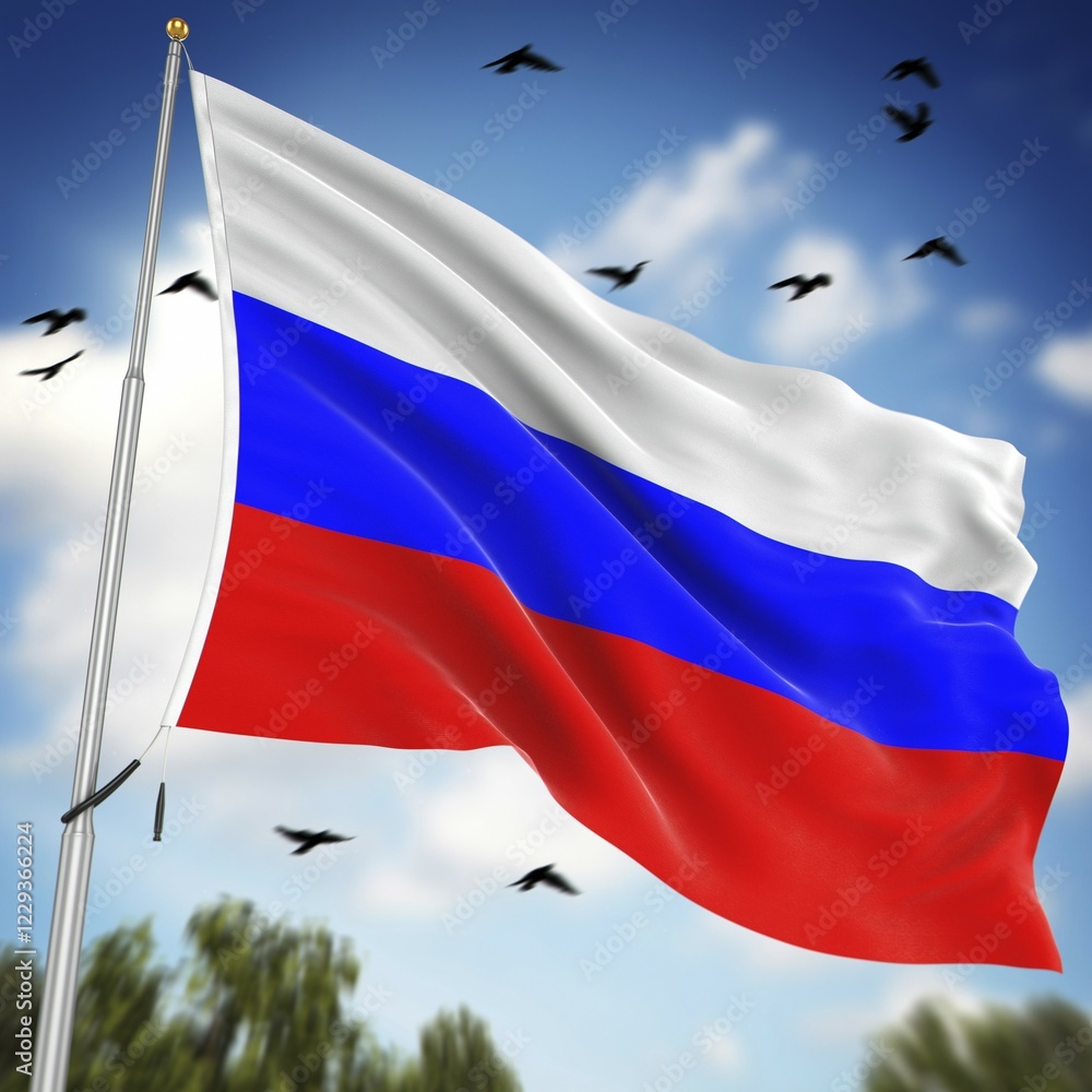 Poster flag of russia, this is a computer generated and 3d rendered image