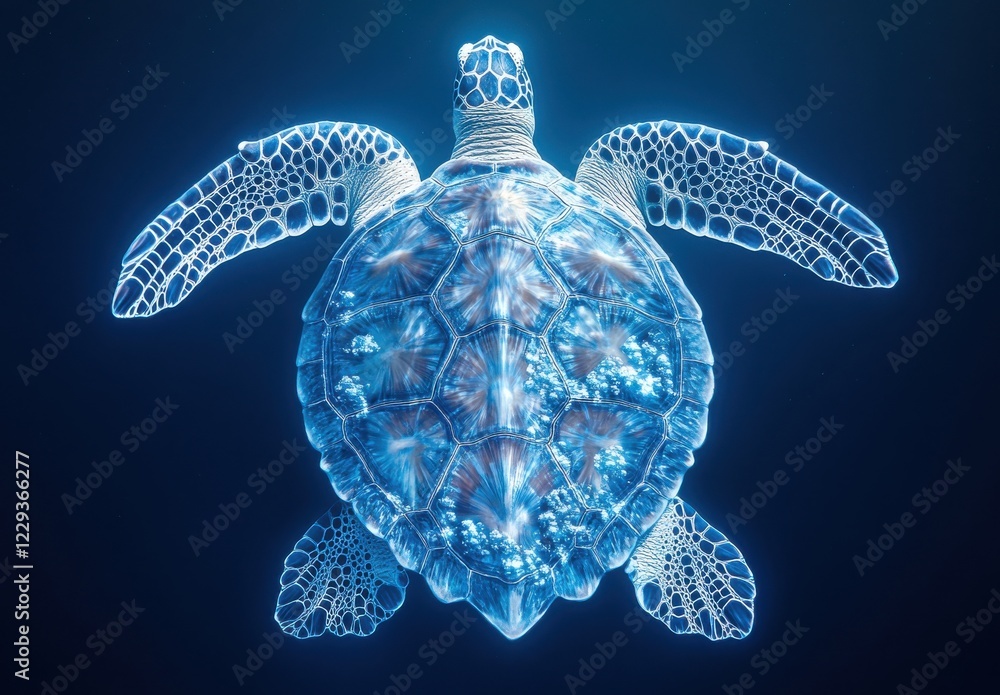 Aufkleber ethereal underwater turtle in blue ocean light with glow effect and intricate shell patterns showcas