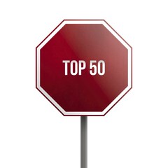 Top 50, red sign isolated on white background