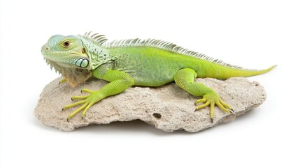 Fototapeta premium Green Iguana Basking on Rock Under Warm Sunlight in Tropical Habitat