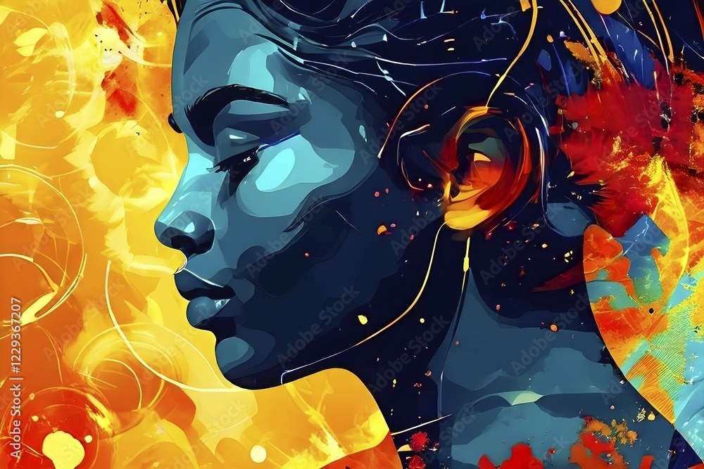 Aufkleber ai generated abstract portrait in vector art foundation watercolor textures with overlapping photogr