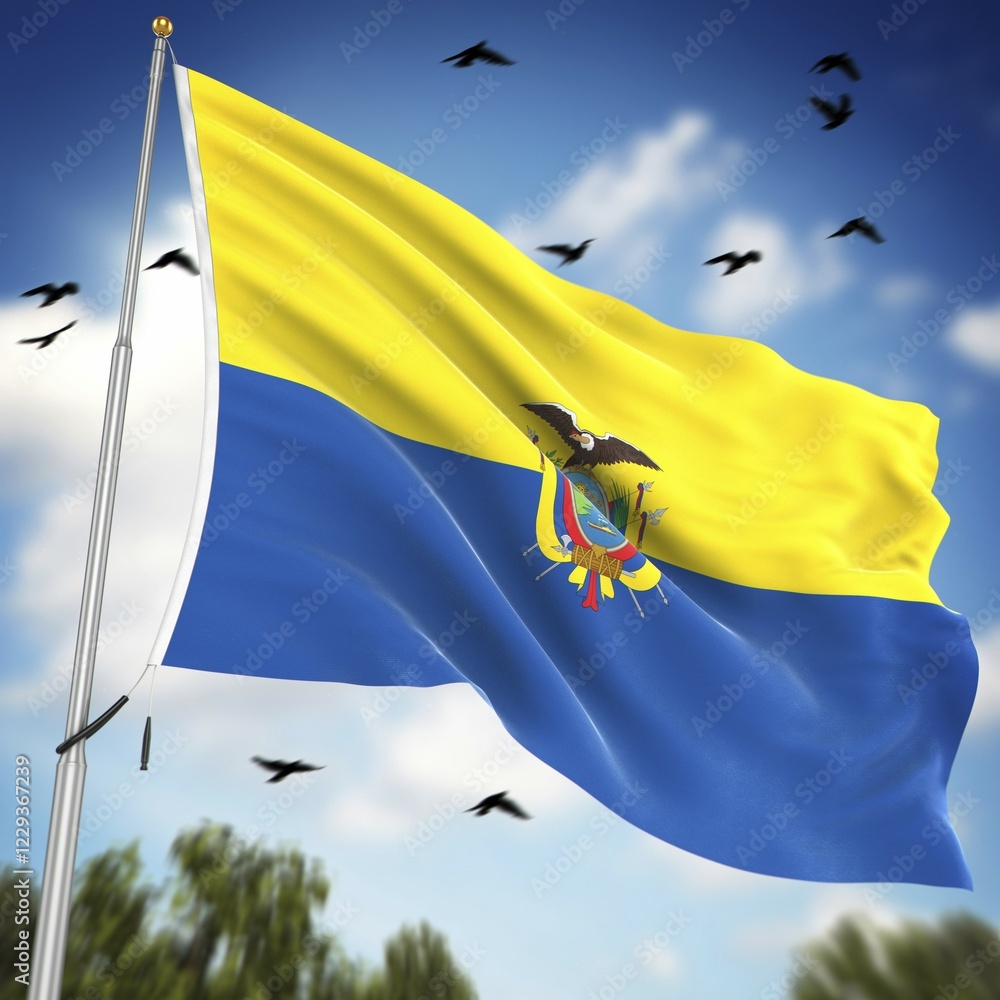 Poster flag of ecuador, this is a computer generated and 3d rendered image