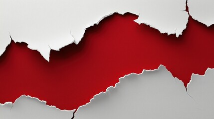 White torn paper revealing bold red background beneath