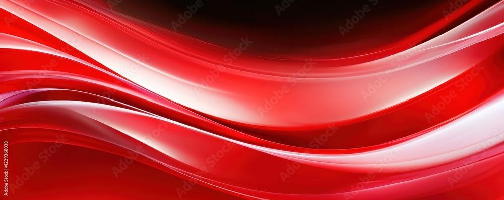 Poster abstract red light trails with soft gradients and highlights, forming elegant waves over a deep blac