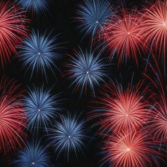 Fototapeta premium Explosive red and blue fireworks illuminate the night sky in a festive celebration, AI generated
