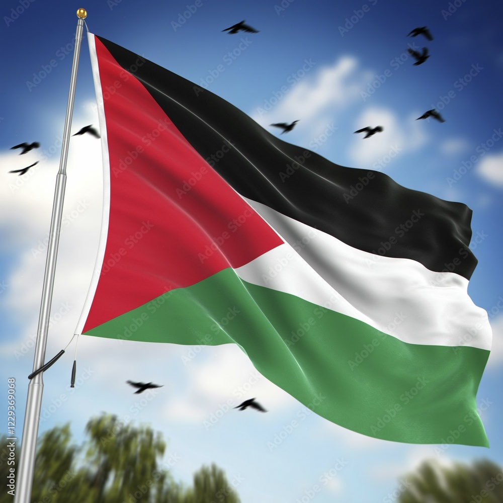 Poster flag of palestine, this is a computer generated and 3d rendered image
