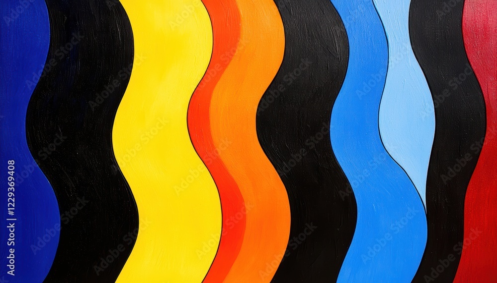 Aufkleber bold black vertical stripes layered over a colorful gradient transitioning from deep blue to warm ye