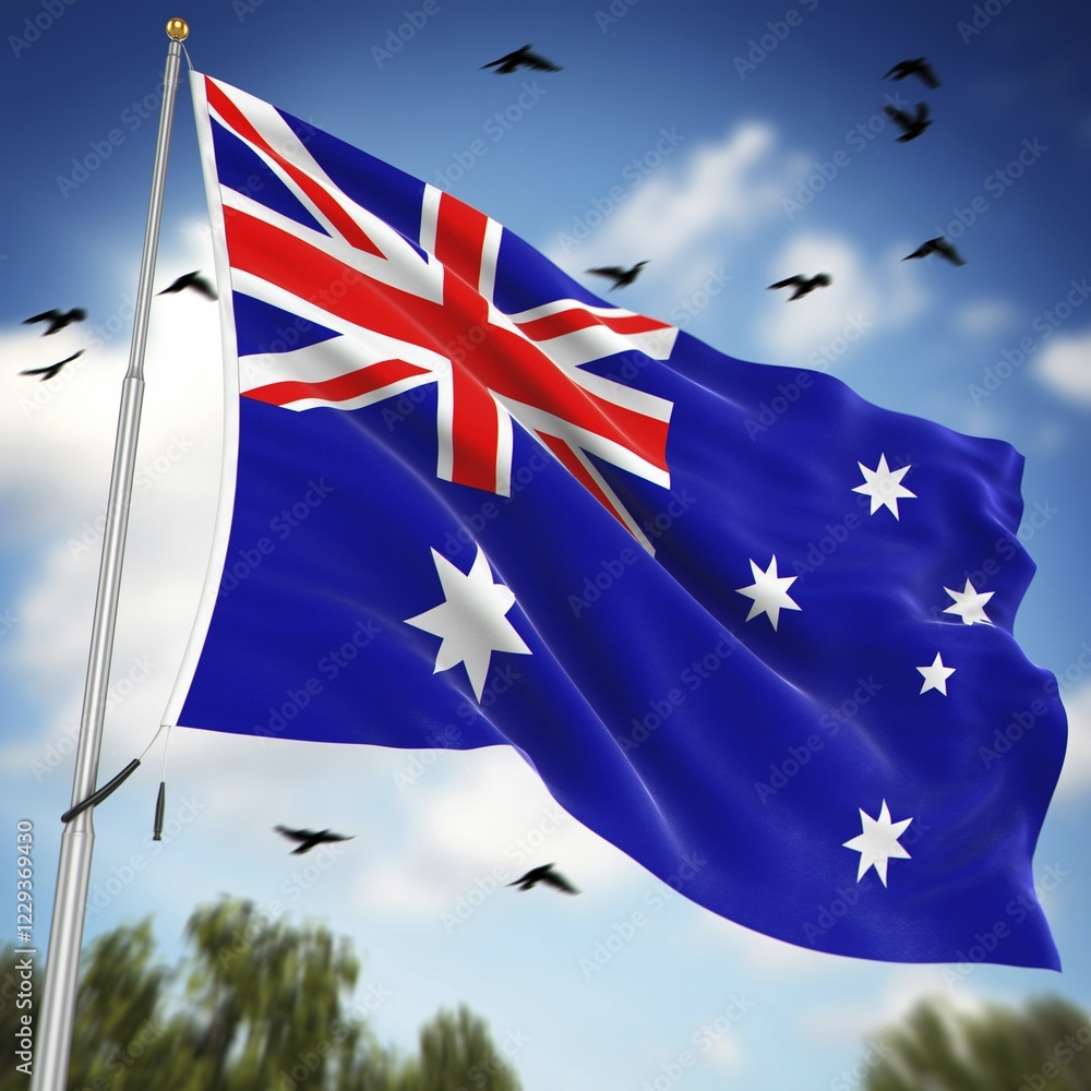 Poster flag of australia, this is a computer generated and 3d rendered image