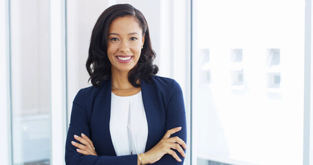 Happy, crossed arms and portrait of businesswoman in office with confidence for legal career...