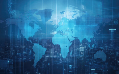 Obraz premium Global Energy Network Concept with Power Lines and World Map