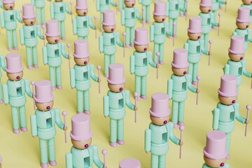 Nutcracker plastic toys flat lay arrangemant, High quality 3d illustration