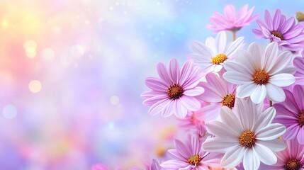 Fototapeta premium Delicate white and pink amaryllis flowers in full bloom create an elegant and fresh floral display against a bright blue gradient background
