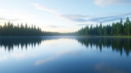 Obraz premium Serene Lake Reflection at Sunrise