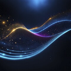 Obraz premium Digital art featuring flowing neon waves in blue and orange with glowing particles, giving a futuristic vibe, AI generated