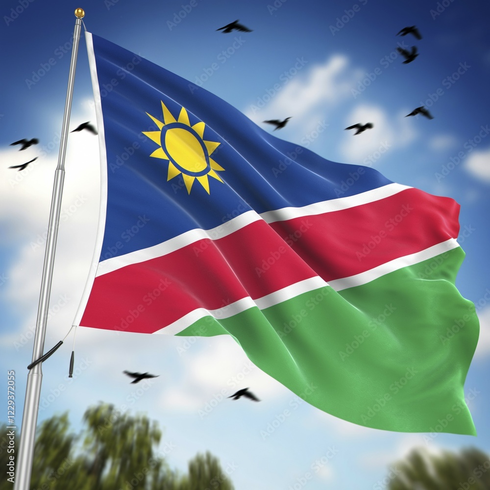 Poster flag of namibia, this is a computer generated and 3d rendered image