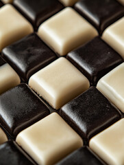 Alternating black and white chocolate squares in a grid pattern.
