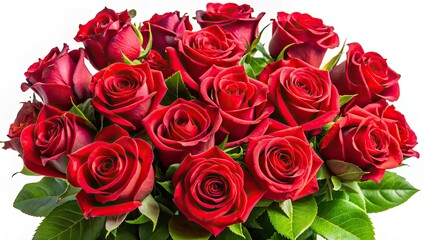 Obraz premium High-resolution stock photos: stunning red rose bouquets against a pristine white background. Fresh, beautiful flowers.