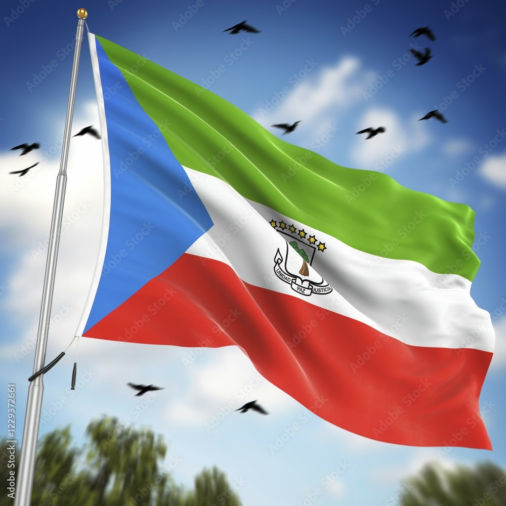 Aufkleber flag of equatorial guinea, this is a computer generated and 3d rendered image