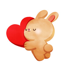 Happy brown rabbit with valentines day