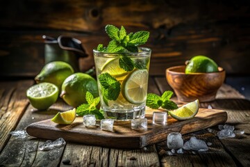 Iced mojitos, tequila shots, and chilling vibes.  Dark photography captures the cool mint and lemon.