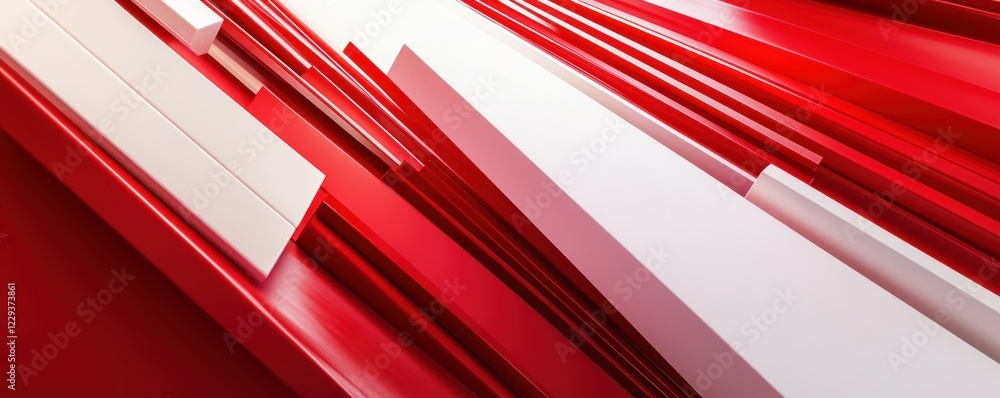 Poster flowing red and white light beams creating a sense of movement and depth against a minimalist dark c