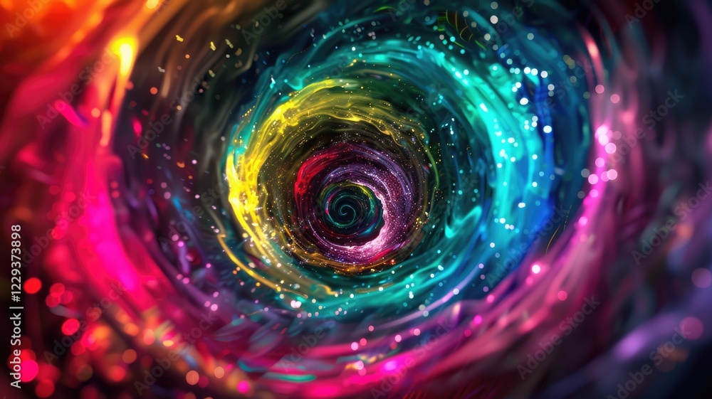 Poster this stunning high-definition wallpaper features a vibrant neon vortex, swirling with colorful light