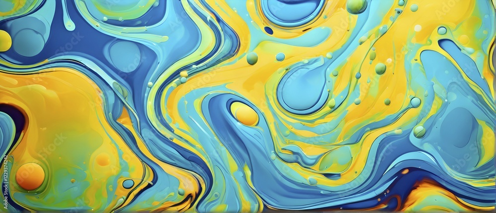 Poster abstract wallpaper with colorful blobs and liquid shapes on a green background, ai generated