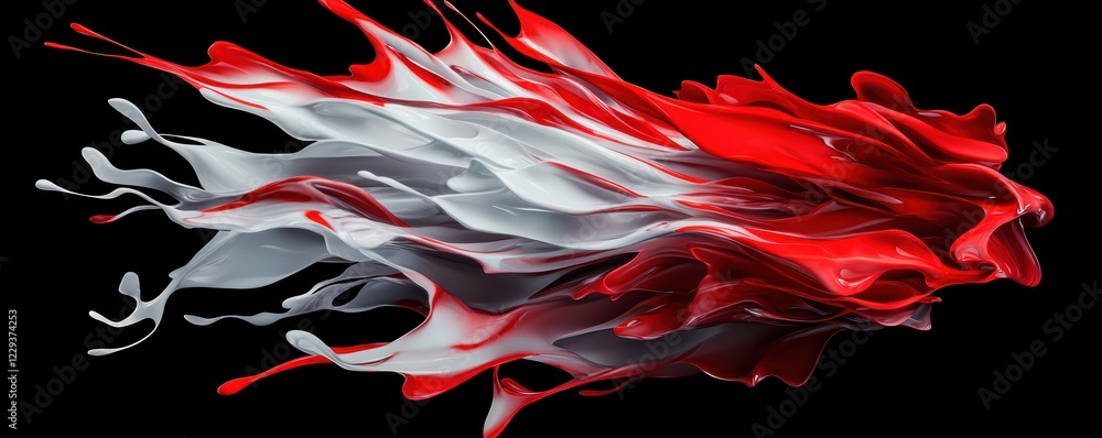 Poster futuristic abstract design with red and white streaks, creating a radiant and flowing pattern on a d