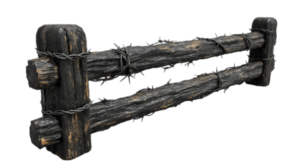 Rustic Wooden Fence with Barbed Wire – Perfect for Farming and Outdoor Decor