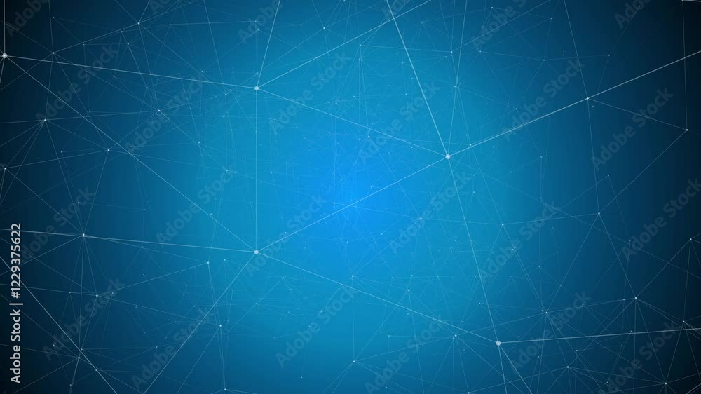 Poster connected dots and lines on blue background. network communication and technology concept with movin