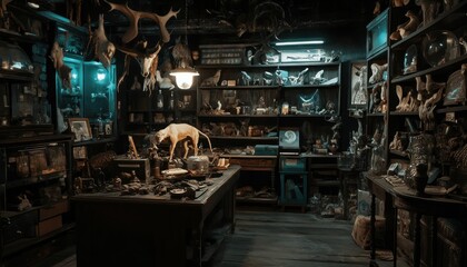 Antique Curio Shop Filled with Oddities and Animal Specimens on display