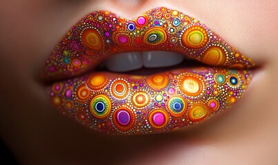 Fototapeta premium Colorful Mandala Lip Art; Close-up, Studio Shot; Abstract Background; Beauty Ad