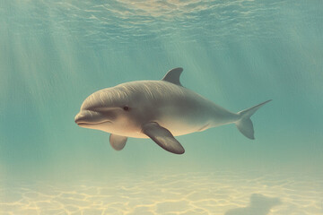 Fototapeta premium An elegant depiction of a Vaquita porpoise swimming in the Gulf of California's clear waters,