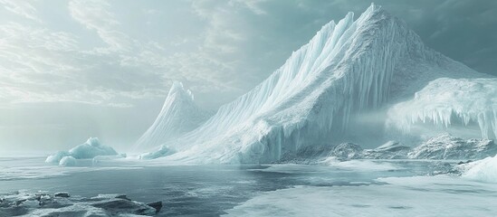 Icy arctic landscape with glaciers and frozen sea.