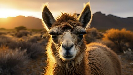 Obraz premium Bactrian camel with thick fur standing resilient against gobi deserts extreme temperature, AI generated